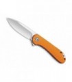 Civivi c907r Couteau lame 7,6 cm acier D2 satiné avec « flipper » manche 10 cm inox gris avec plaq. G10  orange