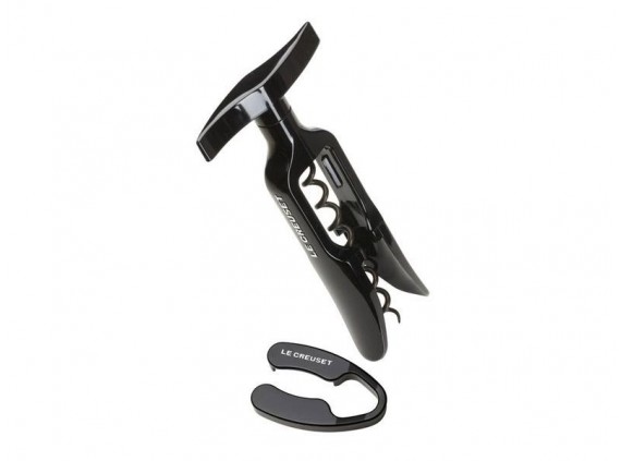 Le creuset gs100 Tire-bouchon lame modèle de table noir avec socle (réf. 72.N) et coupe-capsule FC100, noir