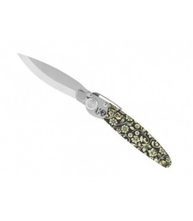Roger Orfèvre k2.18m Couteau  lame acier Z40C13  manche 11,5 cm inox microbillé décor imprimé 3D floral