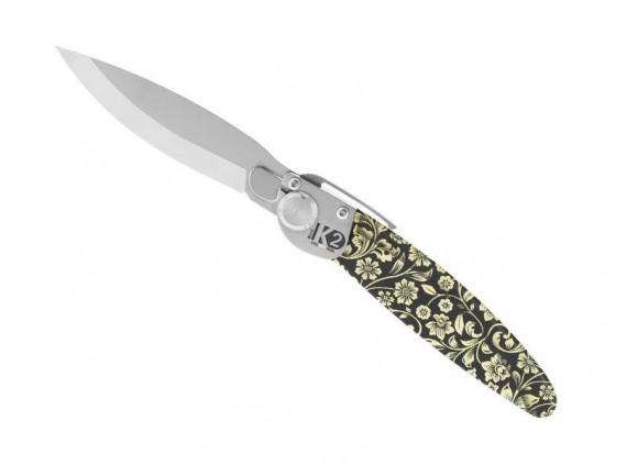Roger Orfèvre k2.18m Couteau  lame acier Z40C13  manche 11,5 cm inox microbillé décor imprimé 3D floral