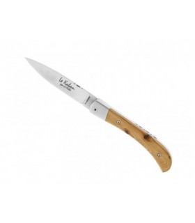 Le fidèle kage Couteau  lame acier 12C27 manche 11,5 cm en bois de genévrier, mitre inox, dos lame et ressort guillochés