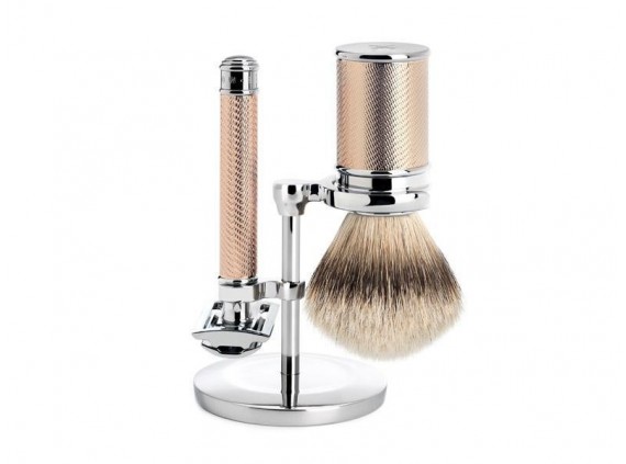 Mühle s31m89rg Rasoir lame  manche 0 cm 3 pièces, manche du rasoir et monture du blaireau métal doré rose