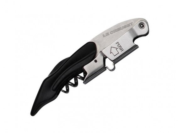 Le creuset wt110.n Couteau  lame coupe-capsule micro-dentée, double levier décapsuleur, tire-bouchon manche 12 cm en bois noir