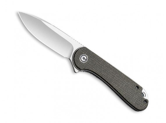 Civivi c907t Couteau lame 7,6 cm acier D2 satiné avec « flipper » manche 10 cm inox gris avec plaq. micarta vert foncé