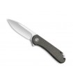 Civivi c907t Couteau lame 7,6 cm acier D2 satiné avec « flipper » manche 10 cm inox gris avec plaq. micarta vert foncé