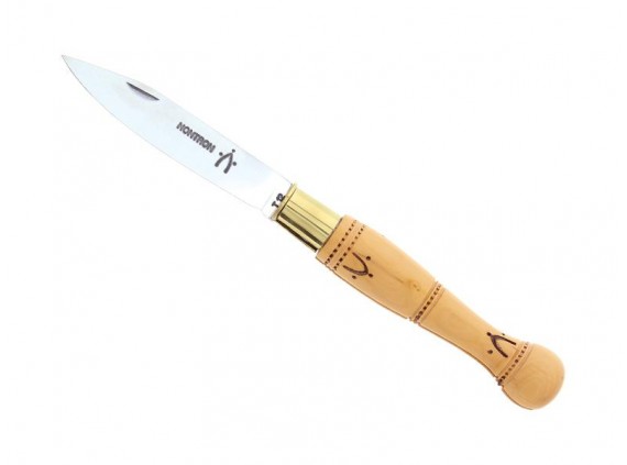 Nontron 87308 Couteau  lame acier inox T12 de 7,5 cm, manche 10,5 cm boule en bois buis pyrogravé