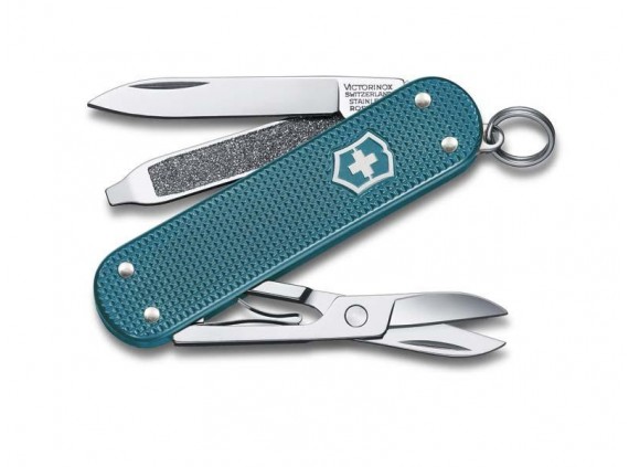 Victorinox 0.6221.242g Couteau lame acier inox manche 5,8 cm Alox quadrillé Bleu turquoise