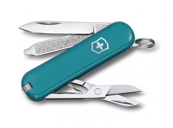 Victorinox 0.6223.23g Couteau lame acier inox manche 5,8 cm Alox quadrillé bleu canard