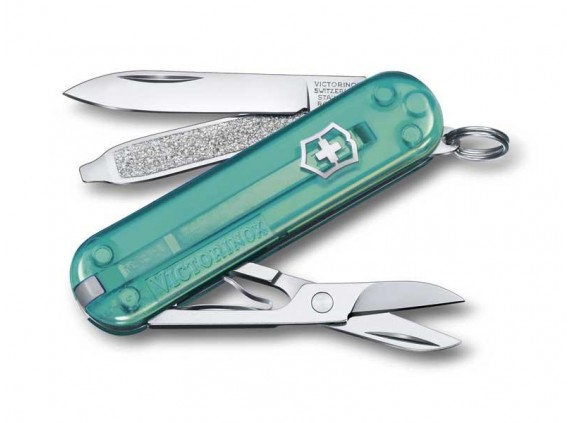 Victorinox 0.6223.t24g Couteau lame acier inox manche 5,8 cm Alox quadrillé Bleu turqoise translucide
