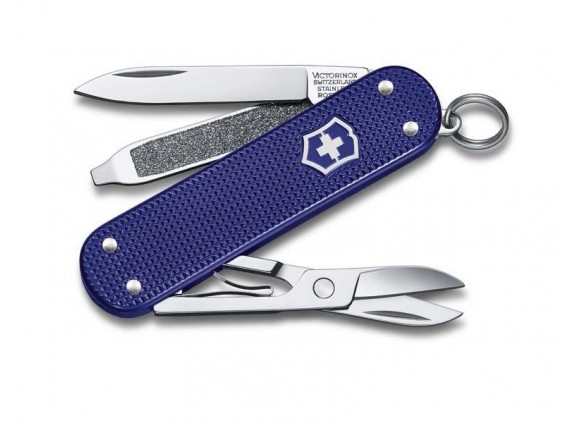 Victorinox 0.6221.222g Couteau lame acier inox manche 5,8 cm Alox quadrillé Bleu nuit