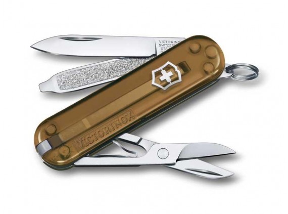Victorinox 0.6223.t55g Couteau lame acier inox manche 5,8 cm Alox quadrillé Marron translucide