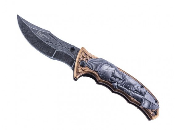 Herbertz 596912 Couteau lame Acier 420 manche 12 cm Aluminium Gris/bronze motif soldat spartiate