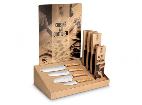 cdozorme 3246 Présentoir couteaux lame acier X50CrMoV19 manche  cm bois olivier