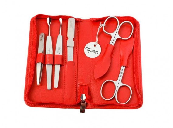 Alpen 6822r.red Trousse manucure lame Inox manche  cm inox satiné rouge