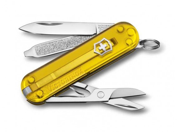 Victorinox 0.6223.t81g Couteau lame acier inox manche 5,8 cm Alox quadrillé Jaune translucide