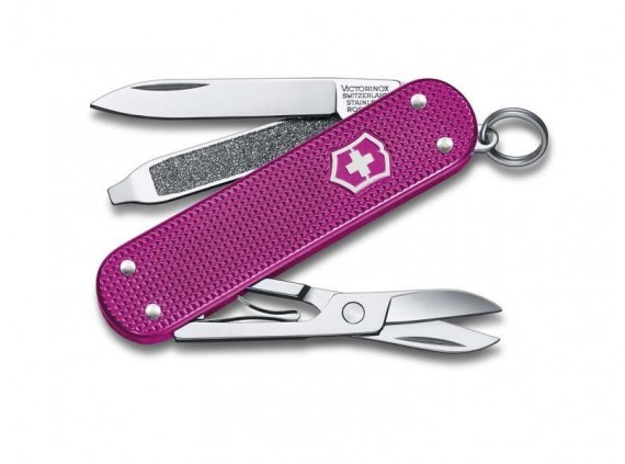 Victorinox 0.6221.251g Couteau lame acier inox manche 5,8 cm Alox quadrillé Fushia