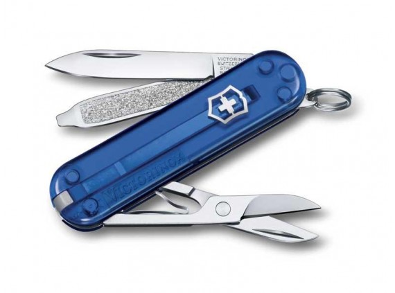 Victorinox 0.6223.t2g Couteau lame acier inox manche 5,8 cm Alox quadrillé Bleu marine translucide