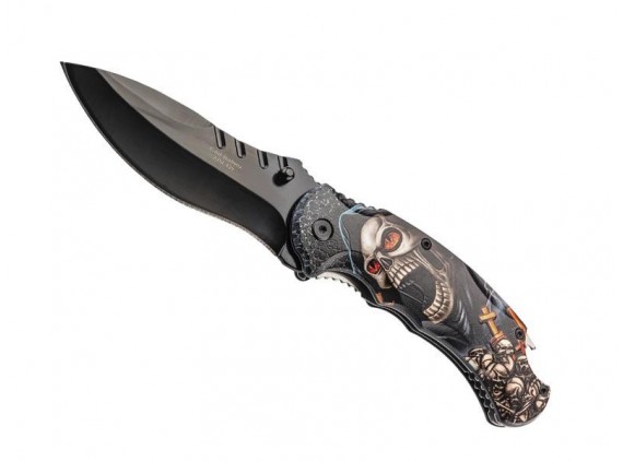 Herbertz 595012 Couteau lame Acier 420 manche 12 cm Métal Motif tête de mort