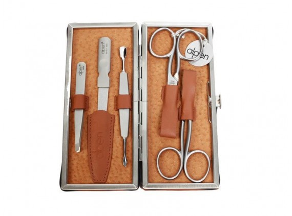 Alpen 6882r.tabacco Trousse manucure lame Inox manche  cm inox satiné tabac