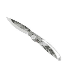 k2 k2.23m couteau lame 10 cm  acier Z40C13 microbillé  manche 11,5 cm décor pins