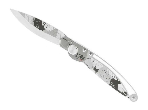 k2 k2.24m couteau lame 10 cm  acier Z40C13 microbillé  manche 11,5 cm décor monstréa