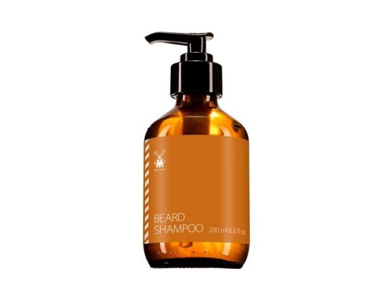 Mühle bpbs Shampoing à barbe MUHLE, végan, parfum bergamote/cèdre. Flacon poussoir en verre de 200 ml.