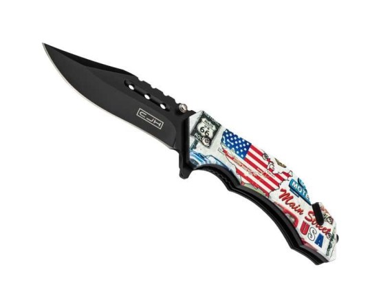 herbertz he.44004 couteau lame 10,5 cm acier manche 12 cm décor imprimé 3d carte de la route 66