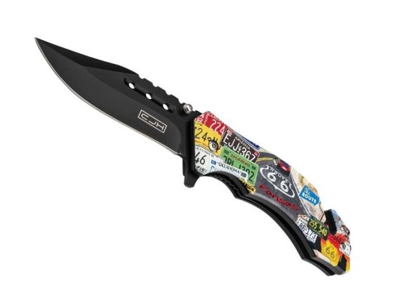 herbertz he.44005 couteau lame 10,5 cm acier manche 12 cm décor imprimé 3d carte de la route 67