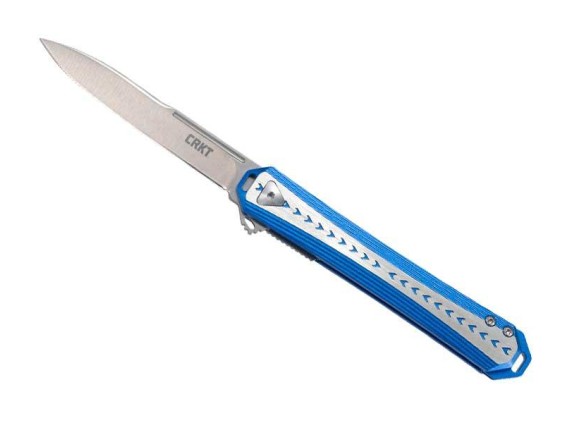 crkt 6710.cr couteau lame 10 cm acier 12c27 manche 11,5 cm gris/bleu