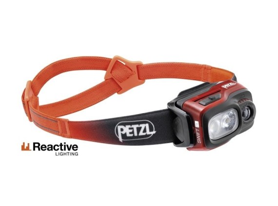 petzl e095bb01 Lampe frontale Swift rl orange compac/multifais., ultra-puis./recharg, dotée techno. reactive lighting. 1100 l..
