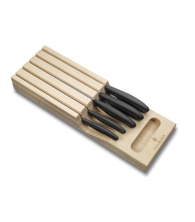 Victorinox 6.7143.5 Support rang. hêtre (destiné à l'intérieur d'un tiroir), 5 pièces inox, manche polypropylène noir