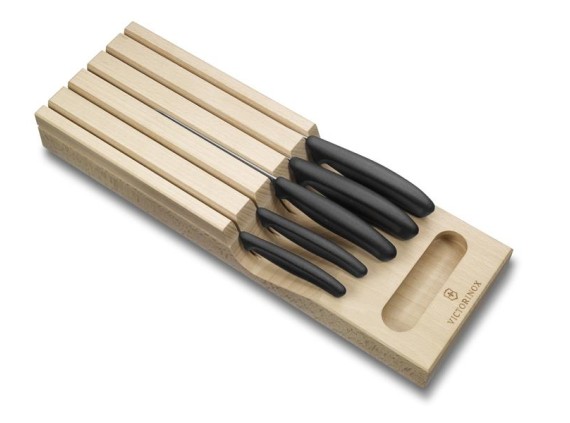 Victorinox 6.7143.5 Support rang. hêtre (destiné à l'intérieur d'un tiroir), 5 pièces inox, manche polypropylène noir