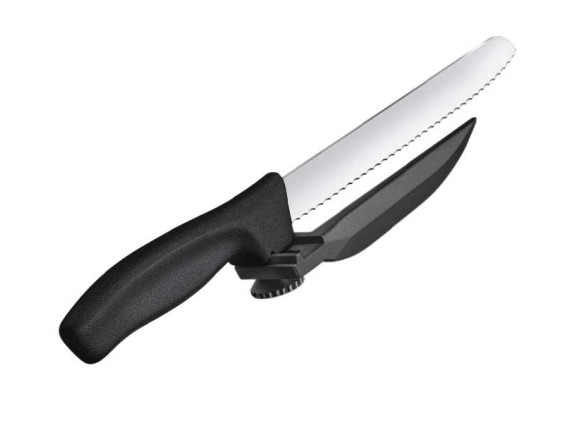 Victorinox  6.8663.21 couteau Swissclasic, lame à dents 21 cm inox avec dispositif réglable, manche polypropylène noir.