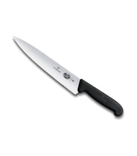 Victorinox 5.2033.25 Couteau découper/cuisine, lame à dents 25 cm inox, manche fibrox noir.