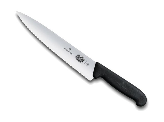 Victorinox 5.2033.22 Couteau découper/cuisine, lame à dents 22 cm inox, manche fibrox noir.