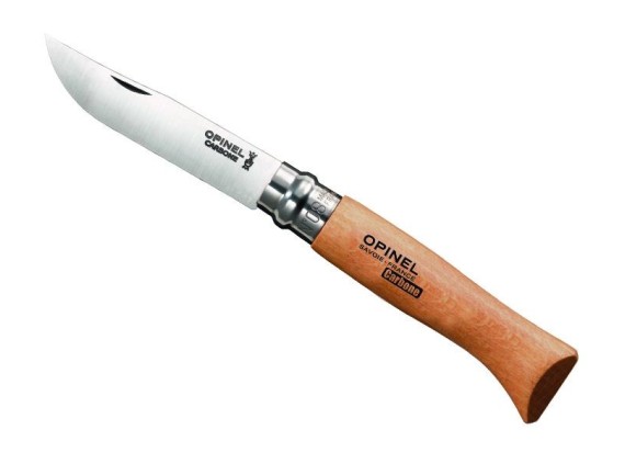 OPINEL 942.08 couteau n°8VRN, lame acier carbone, manche 11 cm hêtre, virole tournante.